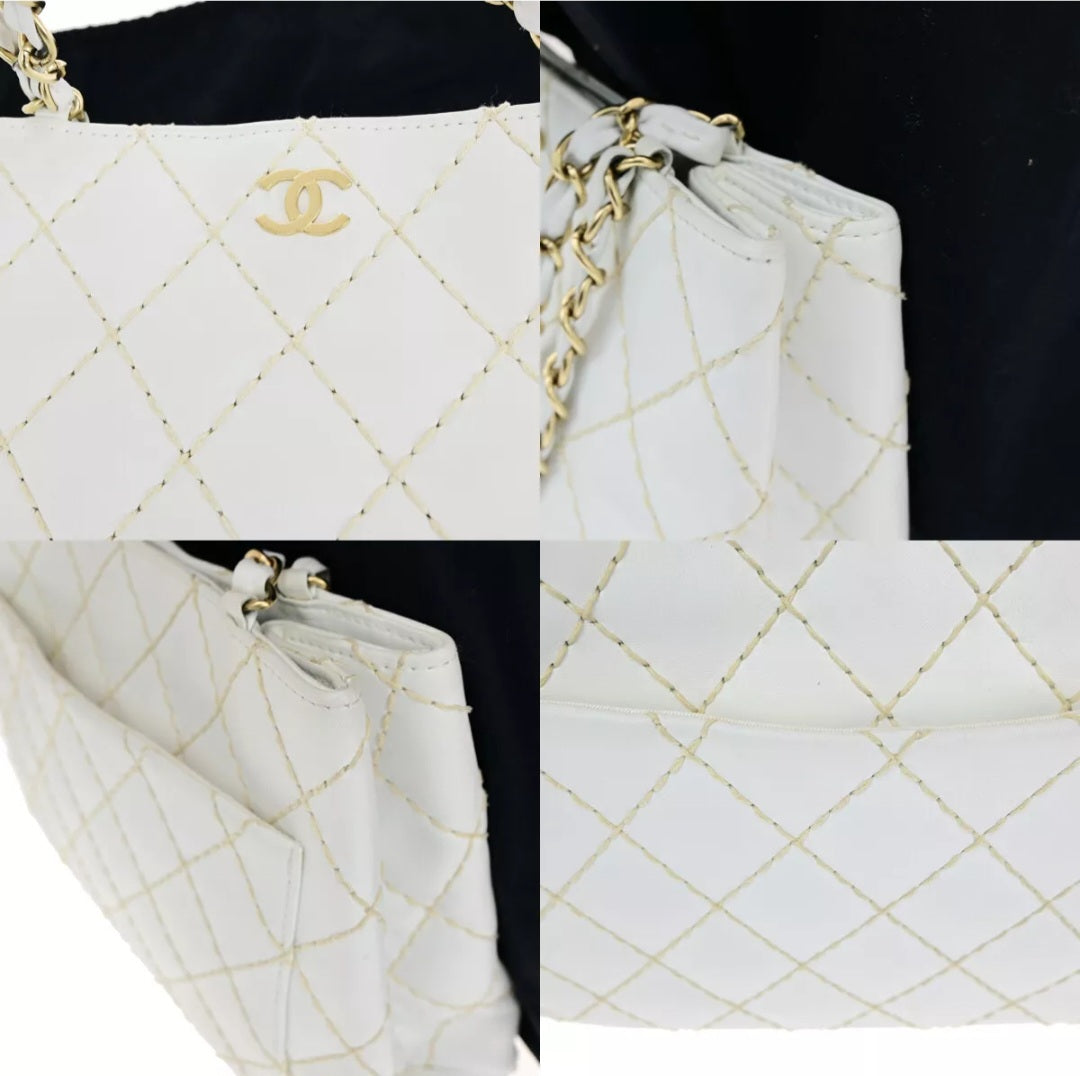 CHANEL Quilted Wild Stitch CC Logo Chain Shoulder Bag