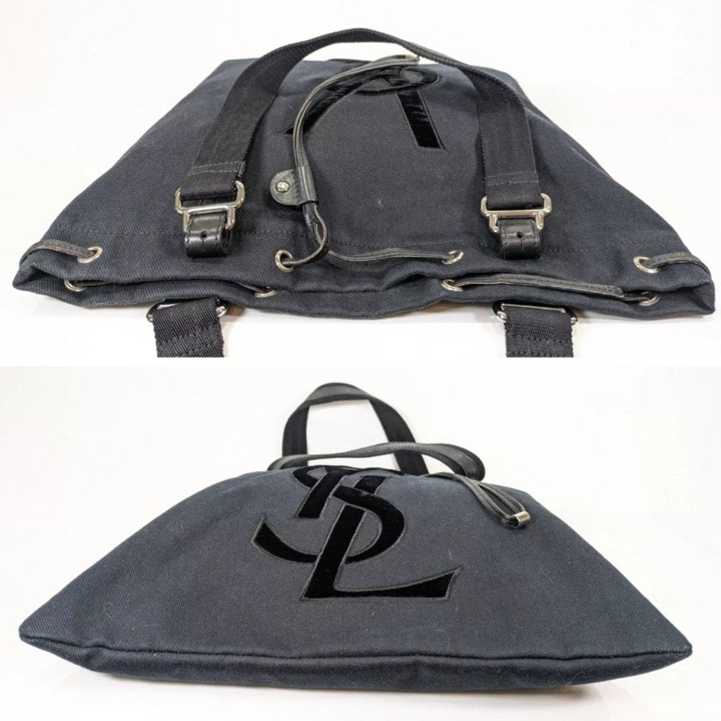 YVES SAINT LAURENT YSL Logo Kahara Canvas and Leather Tote Bag
