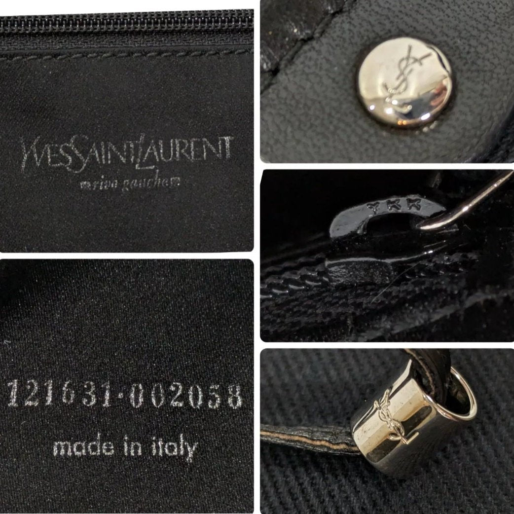 YVES SAINT LAURENT YSL Logo Kahara Canvas and Leather Tote Bag