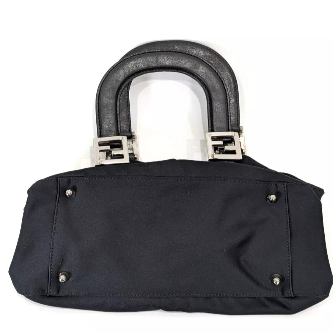 FENDI Black Nylon and Leather Mini Tote Bag with Pouch