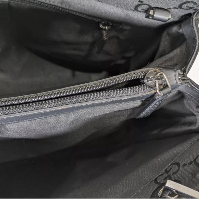 GUCCI GG Monogram Bamboo Handle Black Nylon Hand Bag