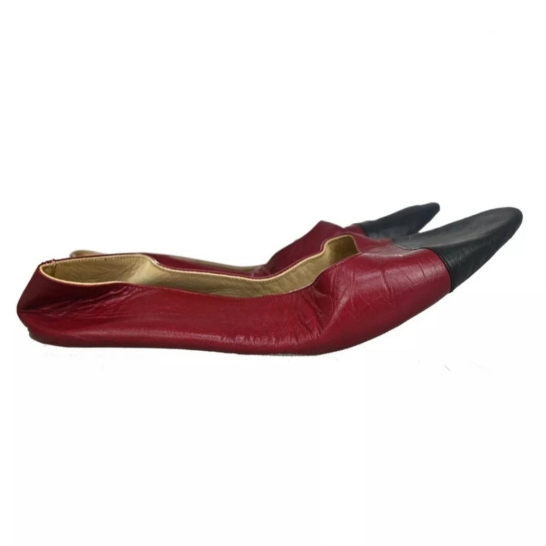 CHANEL Set of Bordeaux Red Leather Bucket Bag and Matching Leather House Shoes/Flats
