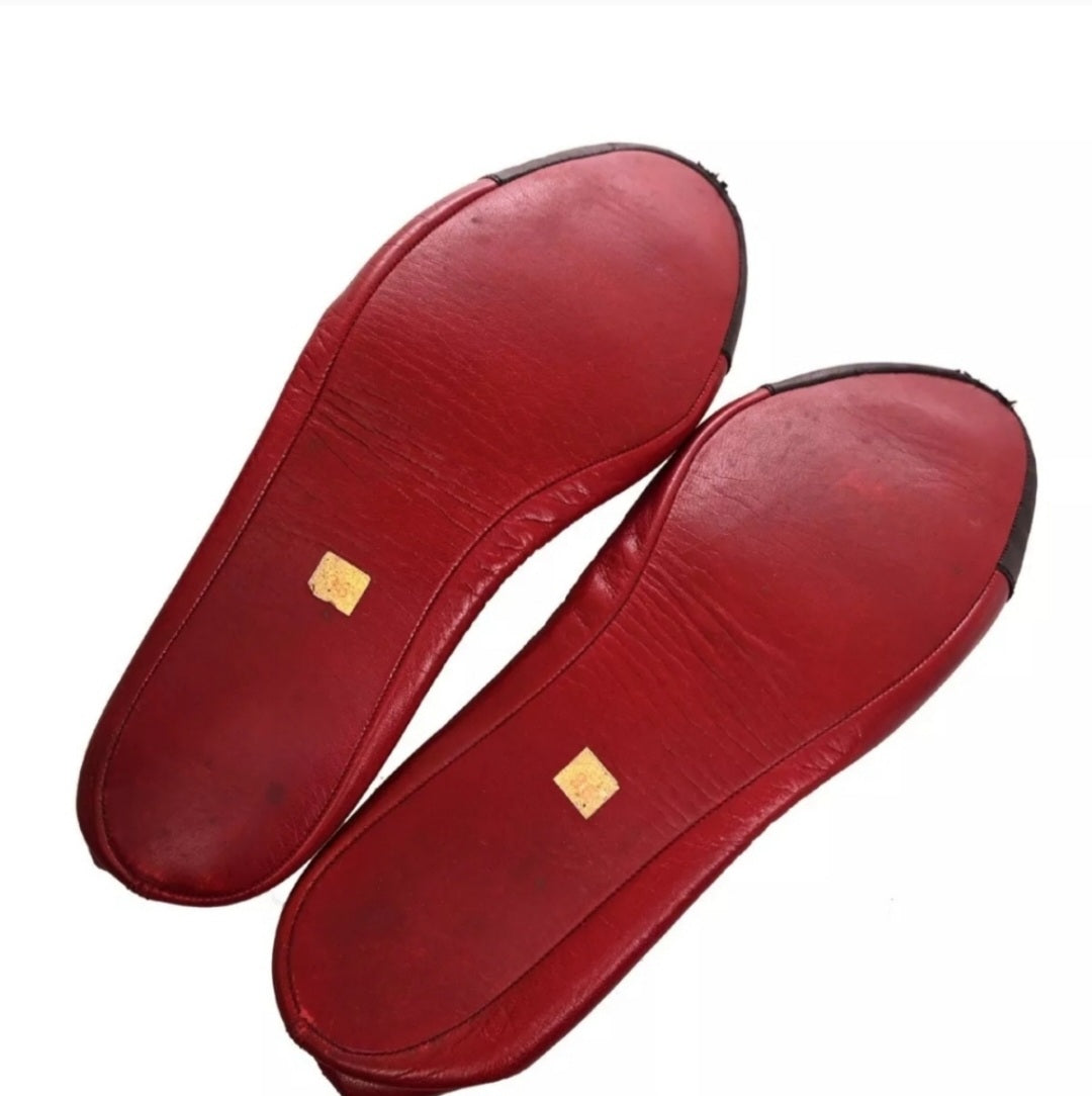 CHANEL Set of Bordeaux Red Leather Bucket Bag and Matching Leather House Shoes/Flats