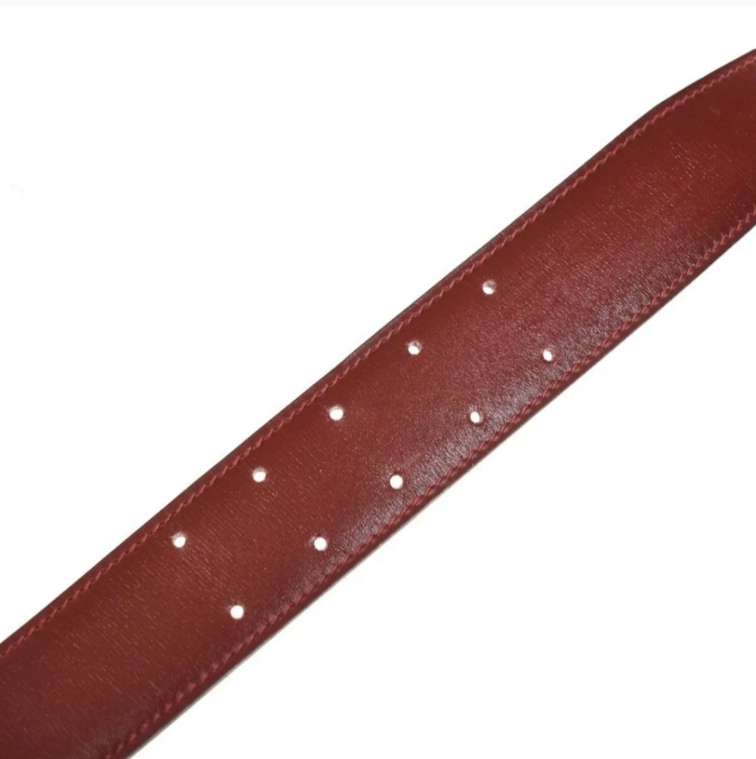 HERMES Bordeaux Red Leather Belt with Gold Buckle
