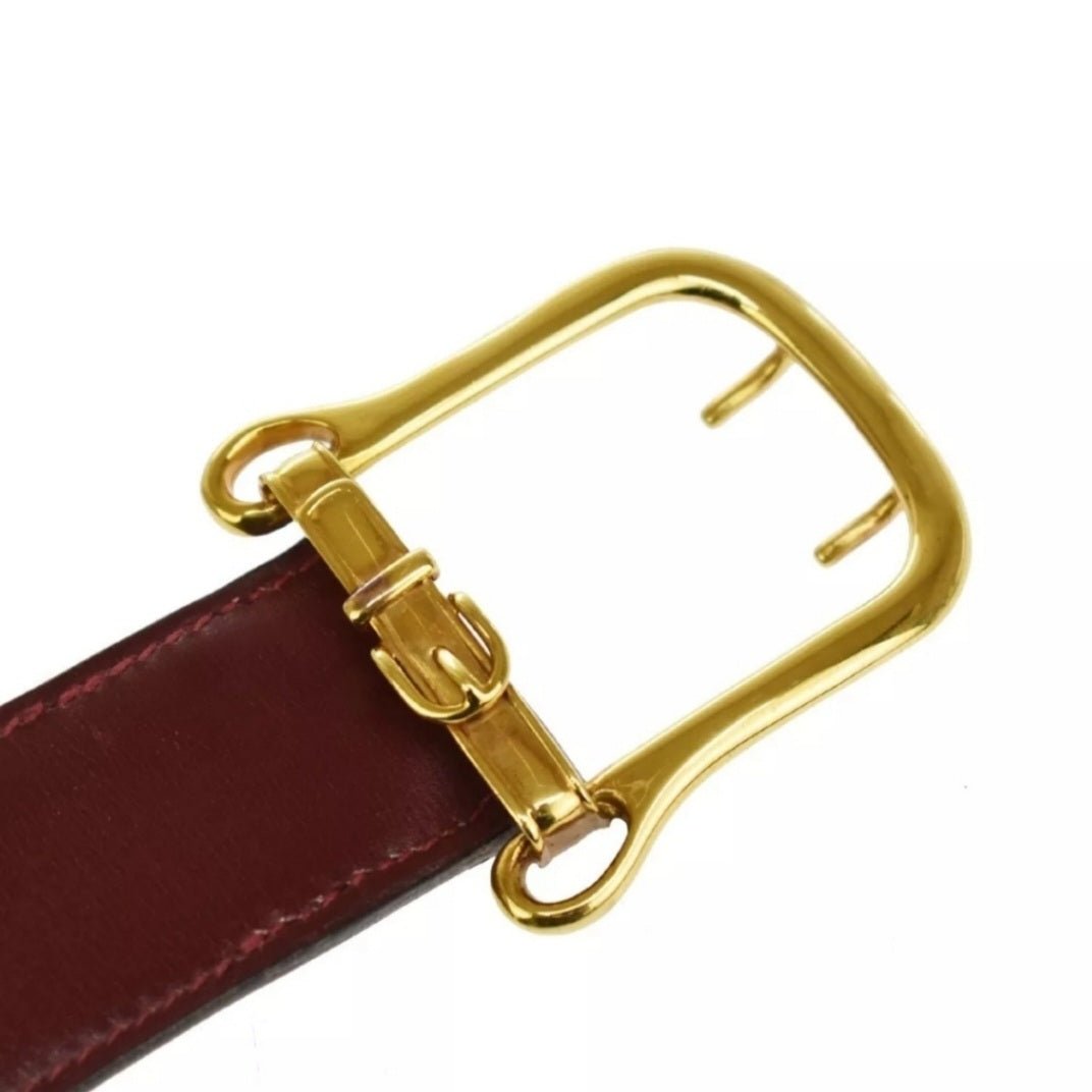 HERMES Bordeaux Red Leather Belt with Gold Buckle