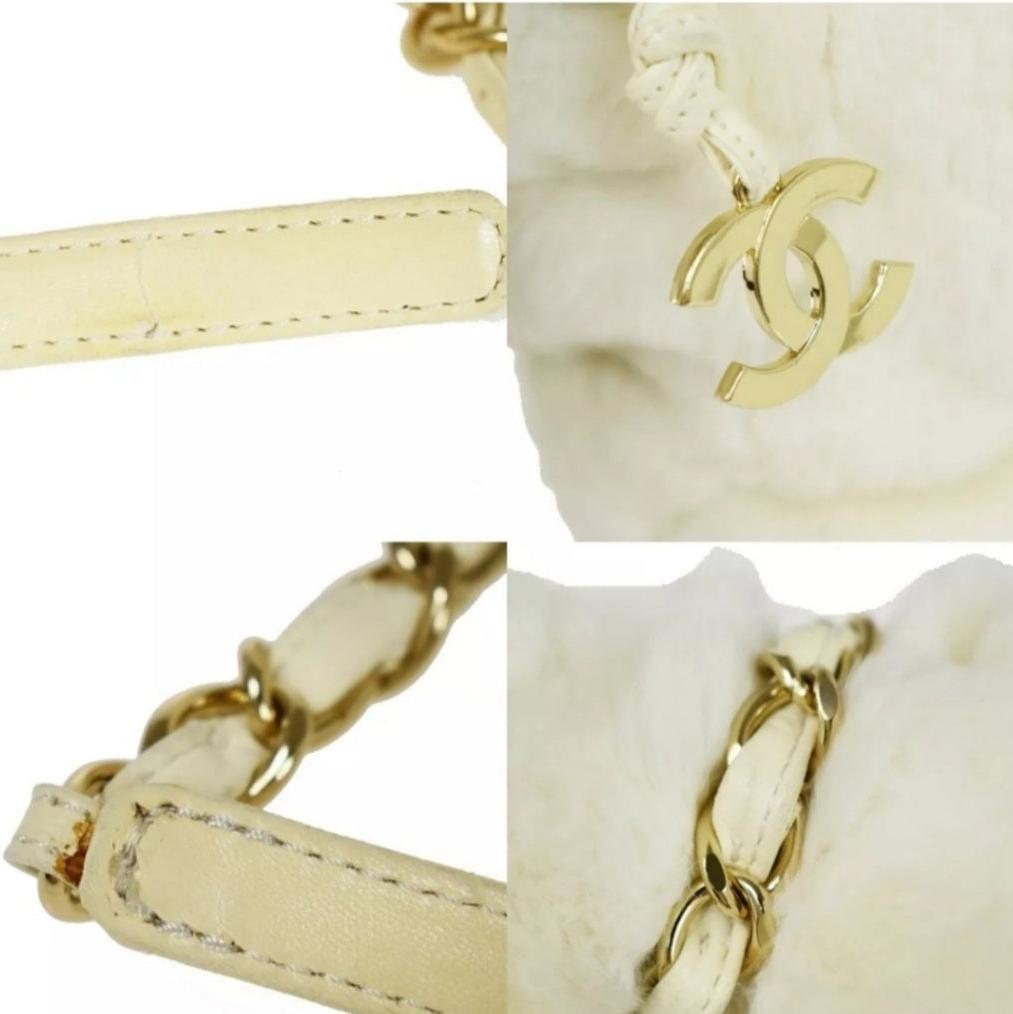 CHANEL Harlequin Ivory Fur and Chain Tote Bag