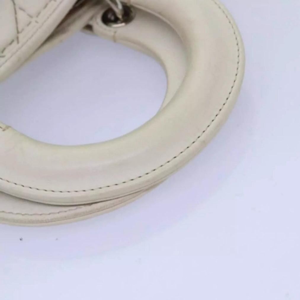 CHRISTIAN DIOR Lady Dior Cannage Cream/White Leather Hand Bag