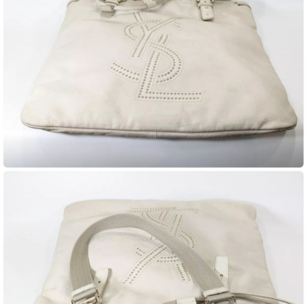 YVES SAINT LAURENT YSL Large Kahara Studded Leather Tote Bag