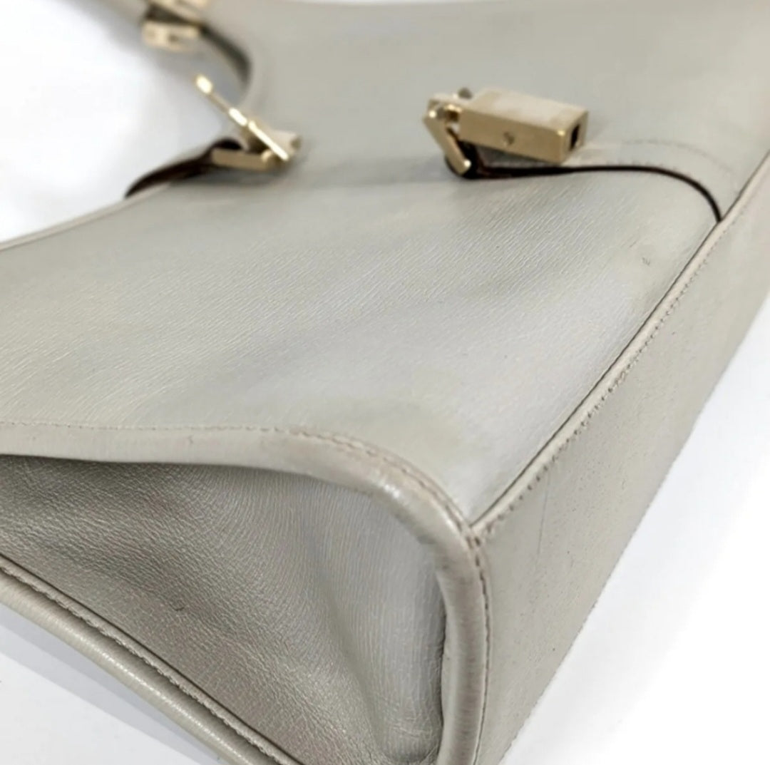GUCCI Jackie Gray Leather Handbag with Piston Lock Accent