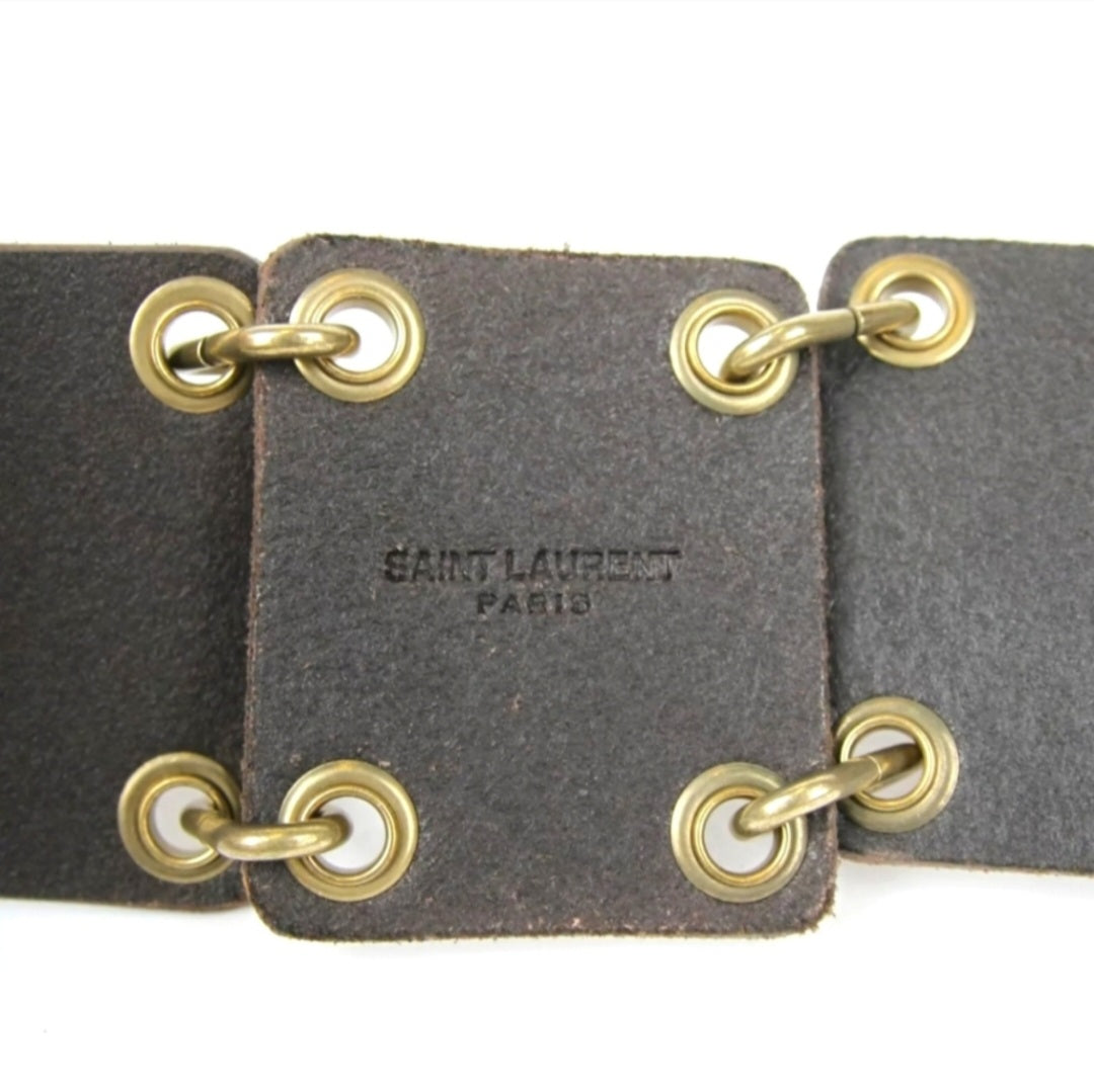 SAINT LAURENT Cognac Brown Leather and Chain Link Belt, Lion Buckle, Vintage Style, New