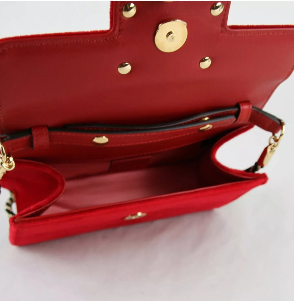 GUCCI Broadway Red Velvet and Leather Crystal Bag with Rope Strap, New