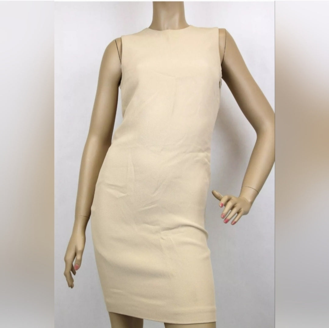 GUCCI Beige Silk Backless Shift  Dress with Leather Strap Detail, Sz. 42, New